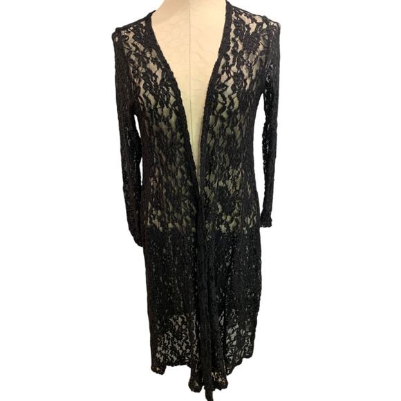 Small LulaRoe Womens Sarah Duster Cardigan Black Stretch Lace - Picture 3 of 7